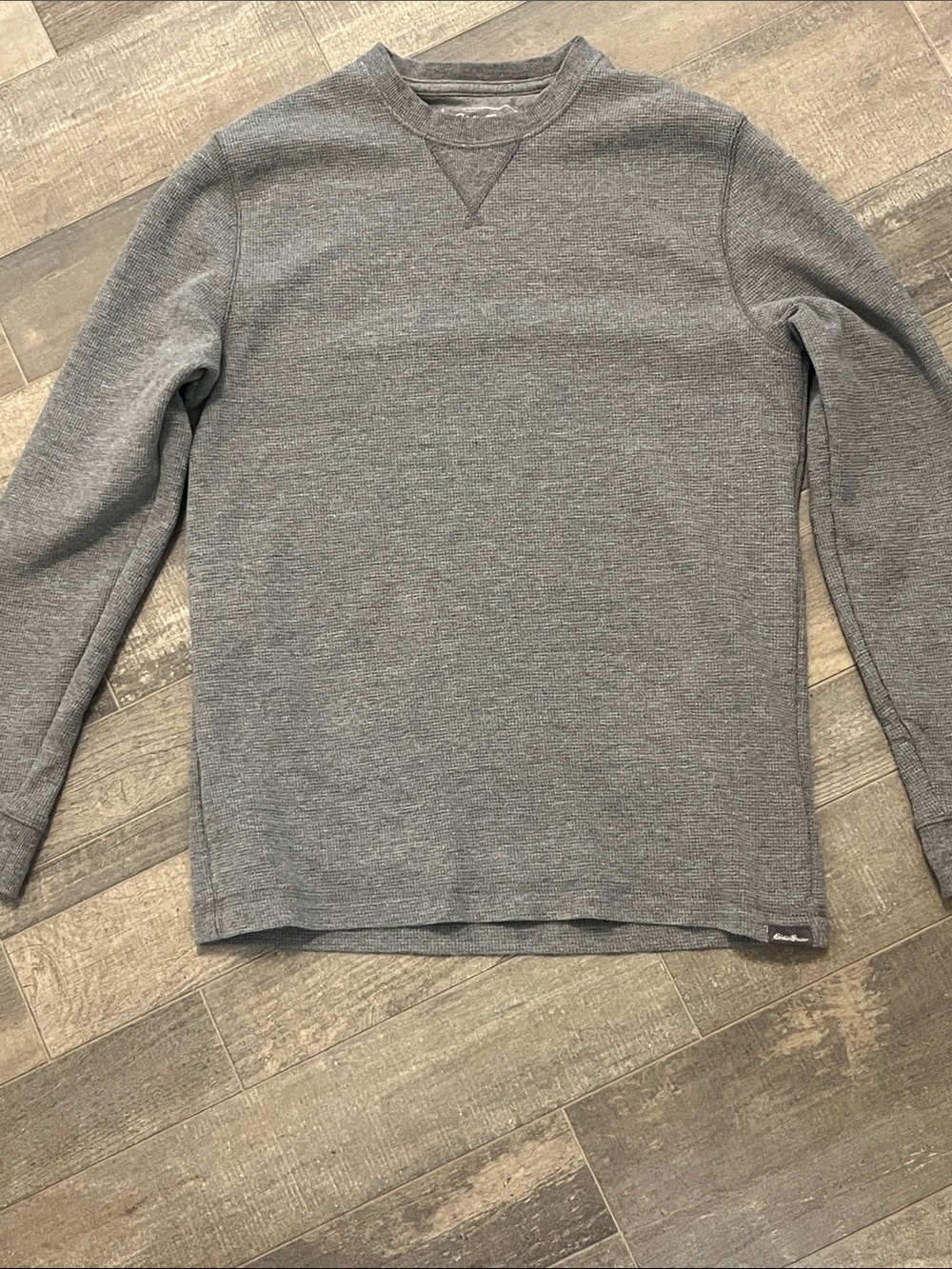 Eddie Bauer Gray Crewneck Waffle-Knit Sweater